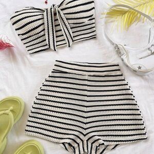 Elegant Black and White Striped High Waist Shorts